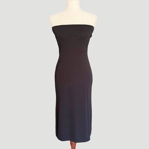 Vintage Y2K Evolution Not Revolution Black Beaded Strapless Midi Bodycon Dress M